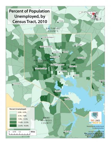 Percent of population unemployed by Census Tract, 2010, Baltimore City